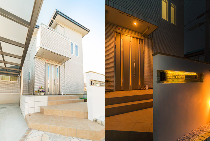 光に染められた二枚のデザインウォールが邸宅へいざなう 横田様邸